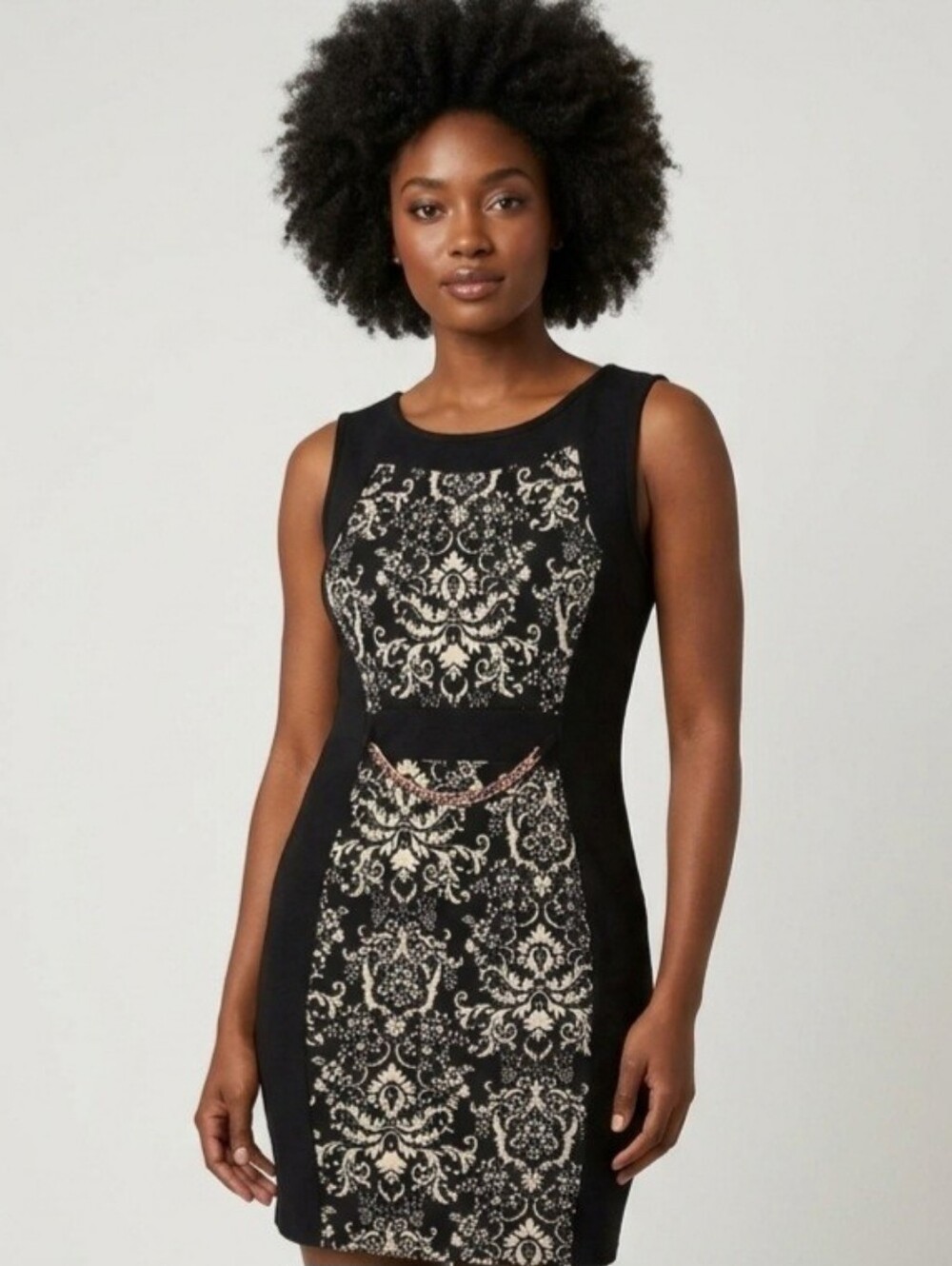 Black and Cream Damask Sheath Dress - Sz Large Heritage Style Baddie